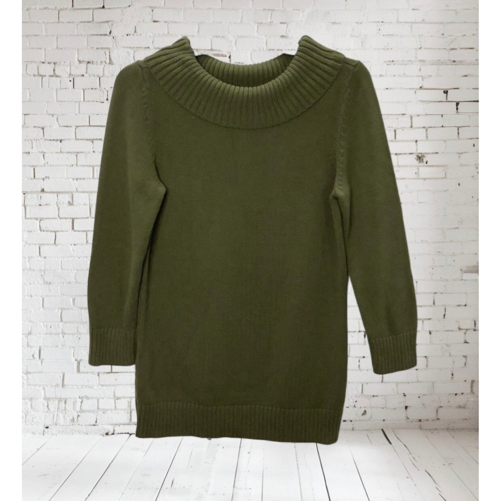 [TALBOTS] Cozy Knit Cowl Neck Green Thick Sweater 3/4 Sleeve Womens Medium